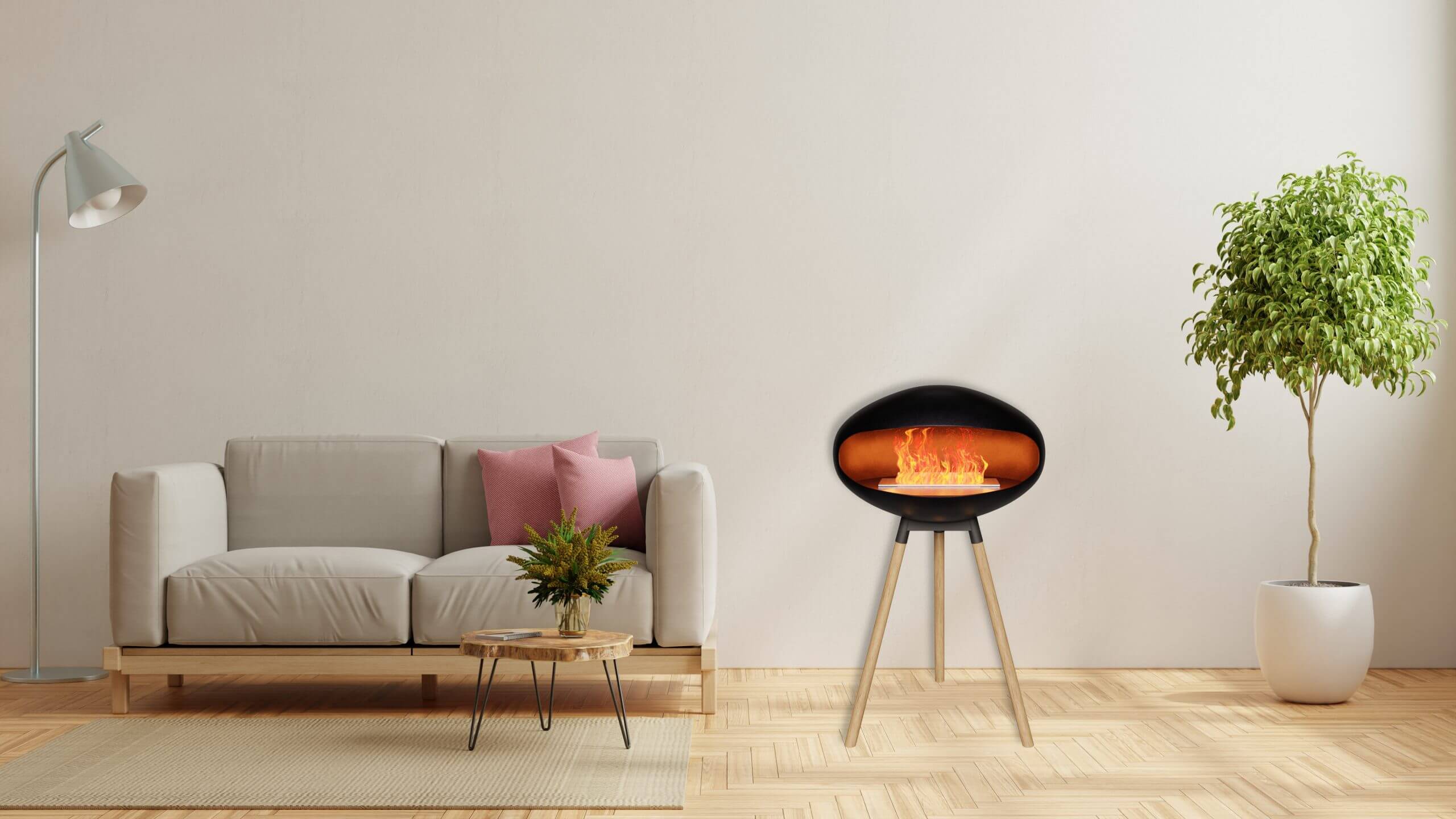 Eco-vriendelijke bio-ethanol kachel in een tripod design