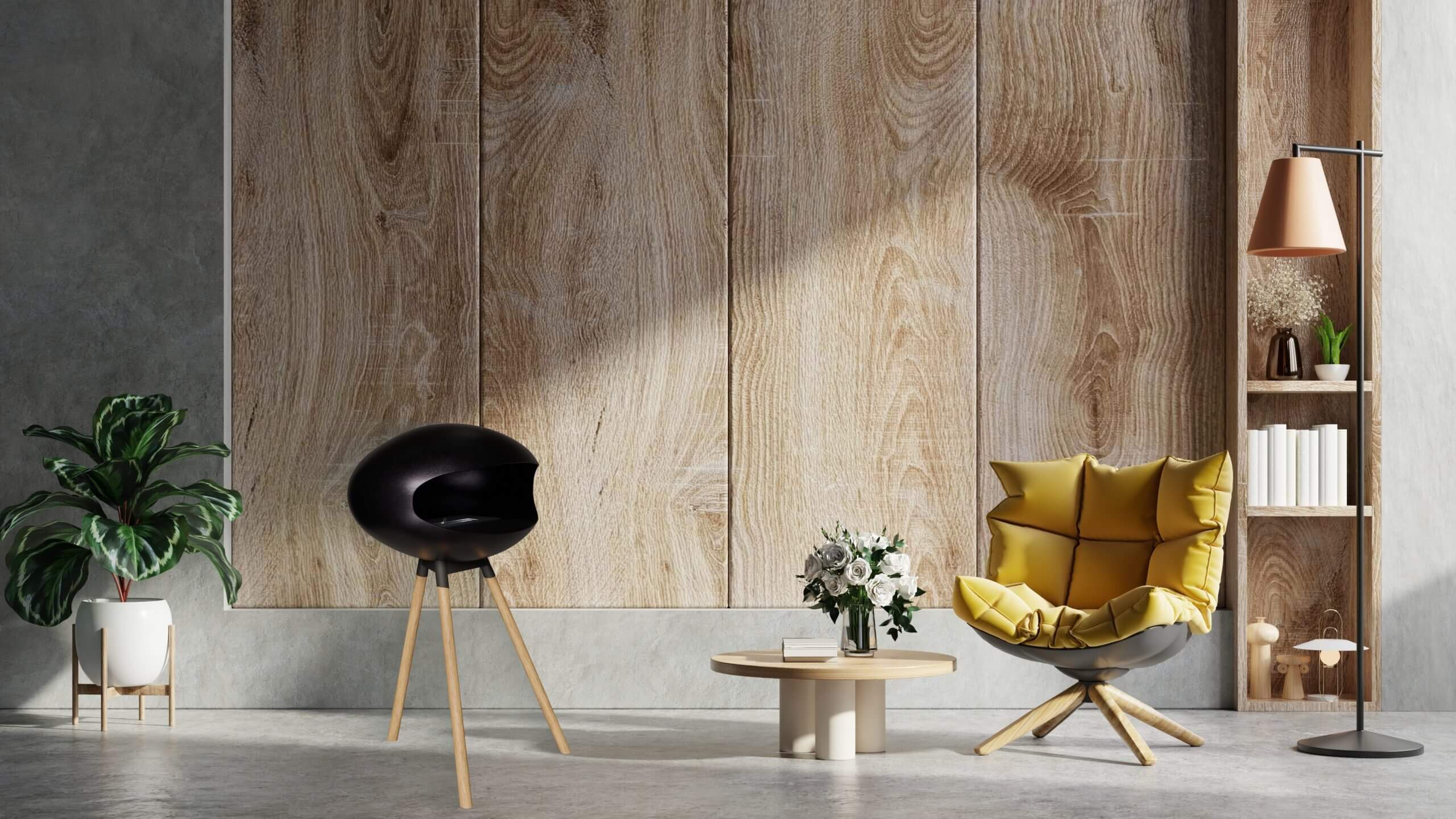 Vooraanzicht van een eco-vriendelijke bio-ethanol haard van La Fuego, de ideale toevoeging voor een modern interieur met een TV